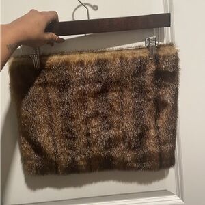 New York & Company Faux Fur Skirt in Warm Brown